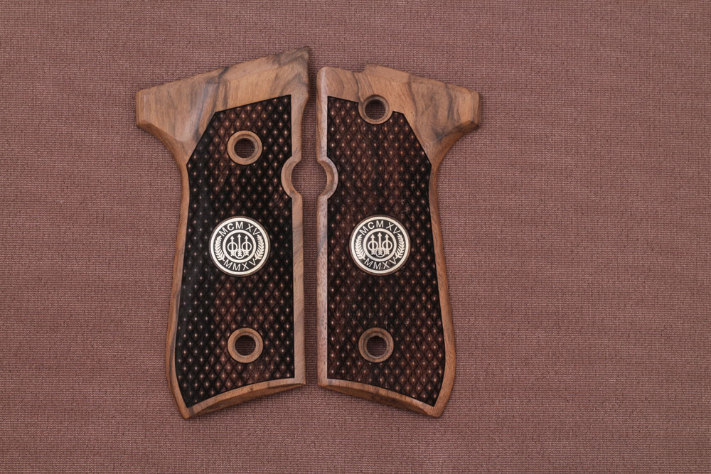 Beretta 92FS, 92, 92F, 92A1, 92FS INOX, 92G, 92D, 96, 96D, 96A1, M9, M9A1 Ceviz Ağacı Gümüş + Mine Logo 