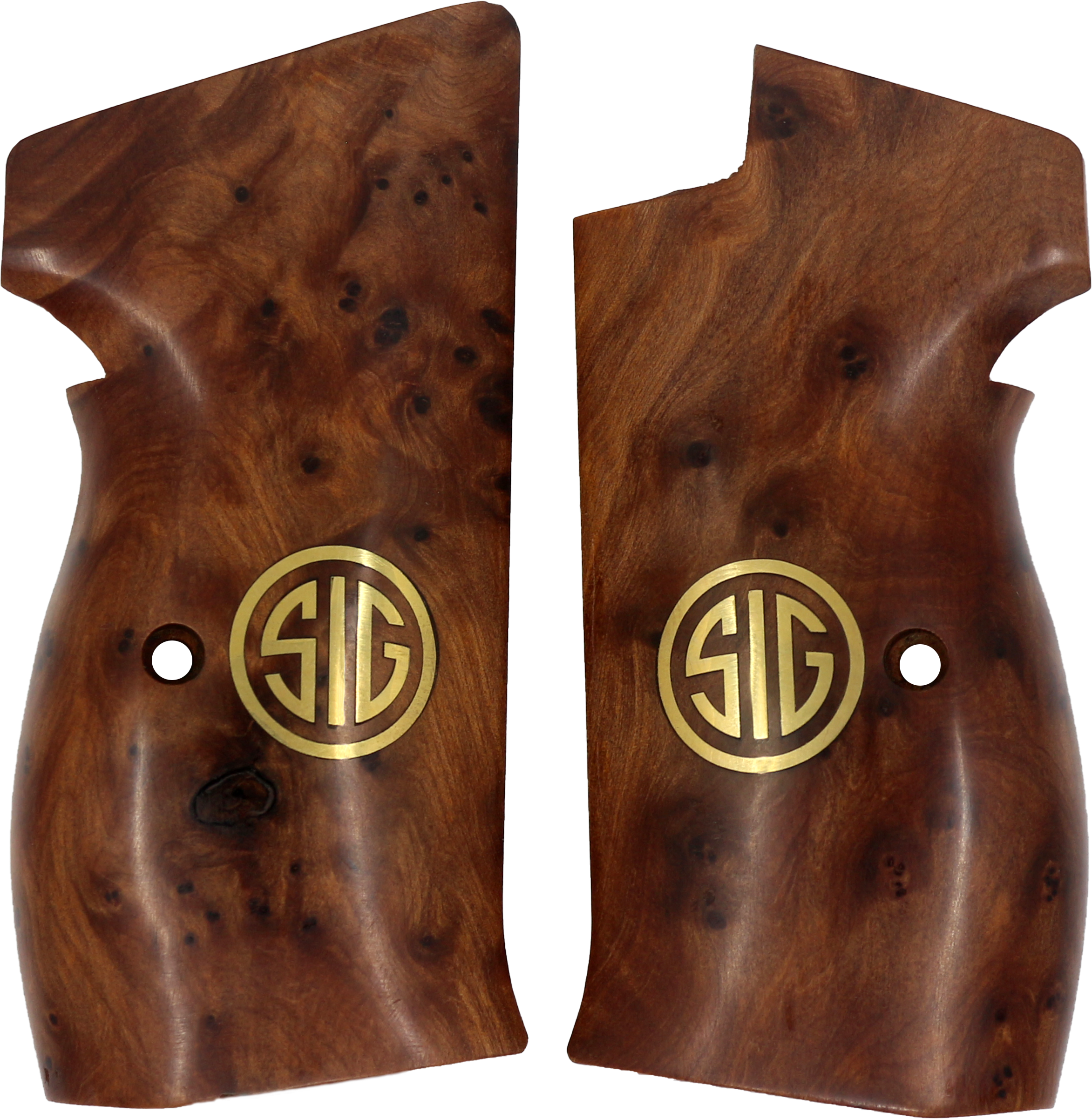 Sig P210-1 / P210-2 / P210-4 / P210-5 / P210-6 / DK M49 Rhomlas without lanyard ring (Halkasız) Exotic Thuya Pirinç Logo 