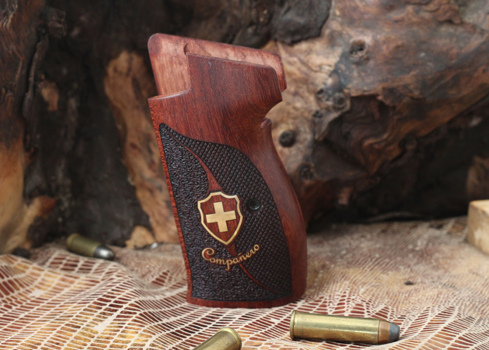 Sig P210-1 / P210-2 / P210-4 / P210-5 / P210-6 / DK M49 Rhomlas without lanyard ring (Halkasız) Gül Ağacı Pirinç Logo (Büyük) 