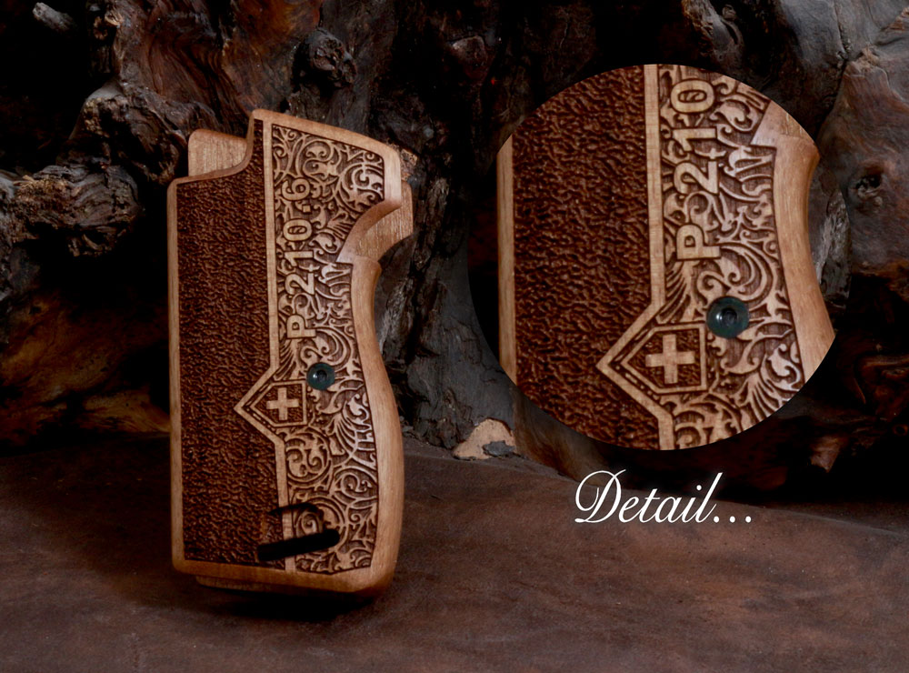 Sig P210-1 / P210-4 / P210-5 / P210-6 / DK M49 - With Lanyard Ring (Kordon Halkalı) Ceviz Ağacı Lazer Logo 