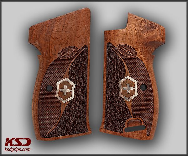 Sig P210-1 / P210-4 / P210-5 / P210-6 / DK M49 - With Lanyard Ring (Kordon Halkalı) Ceviz Ağacı Gümüş Logo 