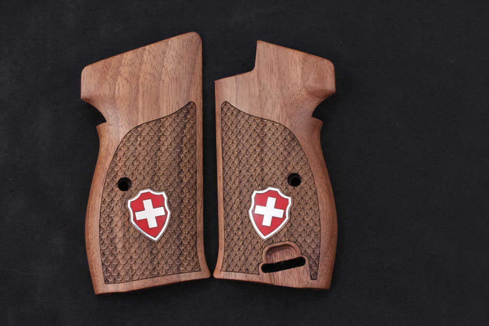 Sig P210-1 / P210-4 / P210-5 / P210-6 / DK M49 - With Lanyard Ring (Kordon Halkalı) Ceviz Ağacı Gümüş + Mine Logo 
