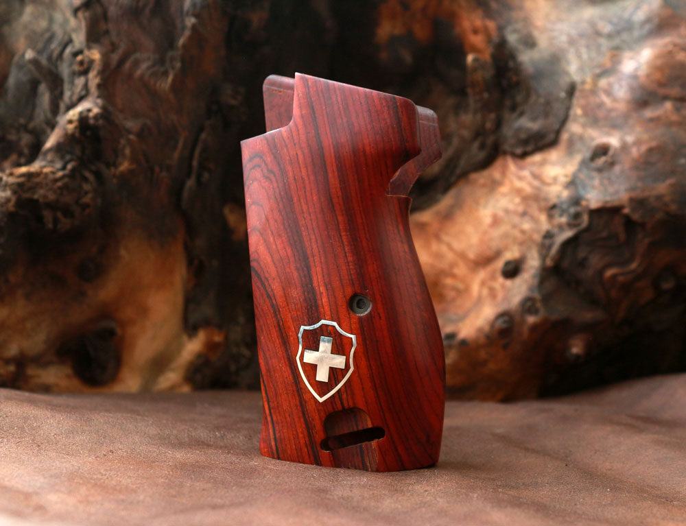 Sig P210-1 / P210-4 / P210-5 / P210-6 / DK M49 - With Lanyard Ring (Kordon Halkalı) Exotic Cocobolo Gümüş Logo 