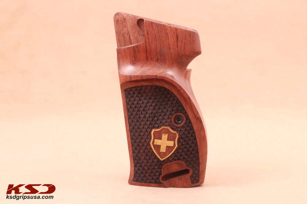 Sig P210-1 / P210-4 / P210-5 / P210-6 / DK M49 - With Lanyard Ring (Kordon Halkalı) Gül Ağacı Pirinç Logo 